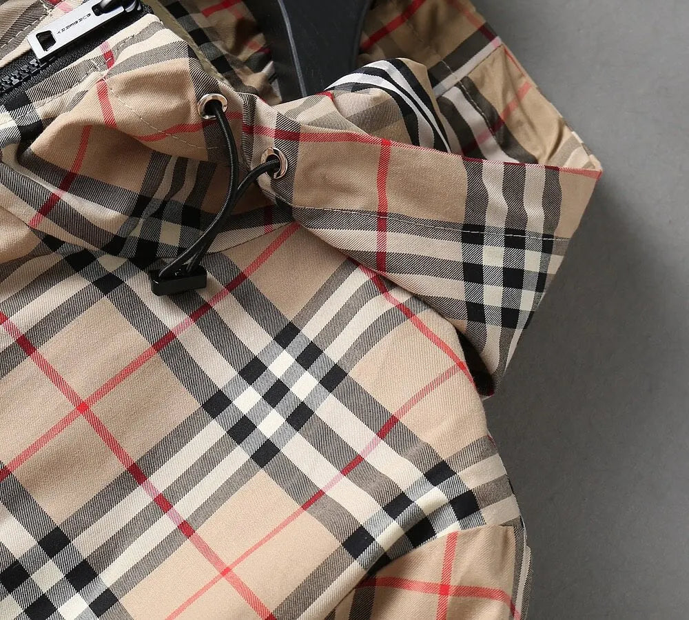 Vintage Plaid Drawstring Hooded Jacket
