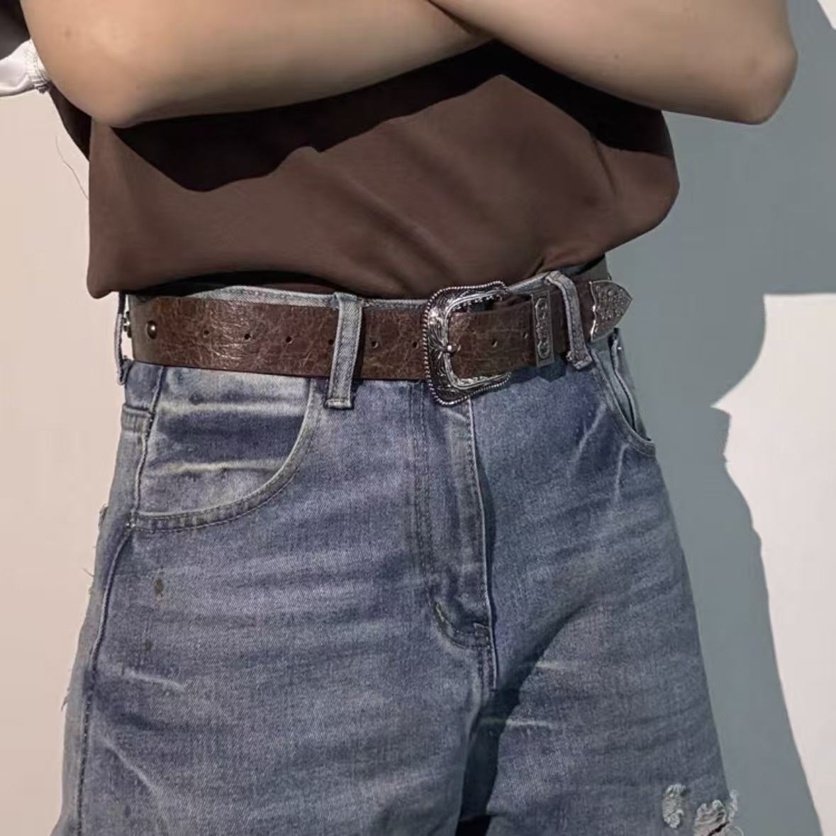 Vintage Buckle Casual Leather Belt