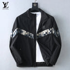 Checker‑Panel Zip‑Up Stand‑Collar Jacket