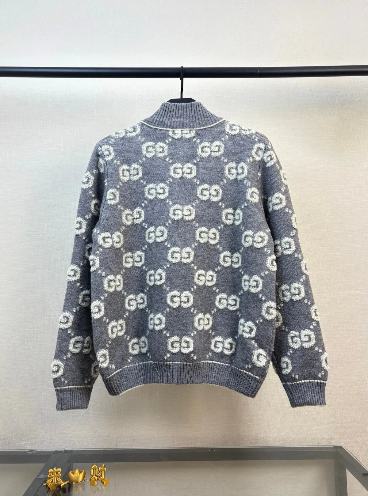 Towel-Embroidered Wool Knit Jacket