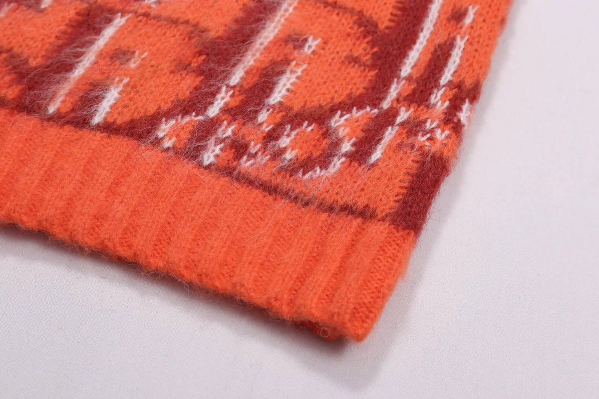 Orange All‑Over Logo Sweater Cardigan