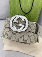 Retro Double G All-Over Print Leather Belt