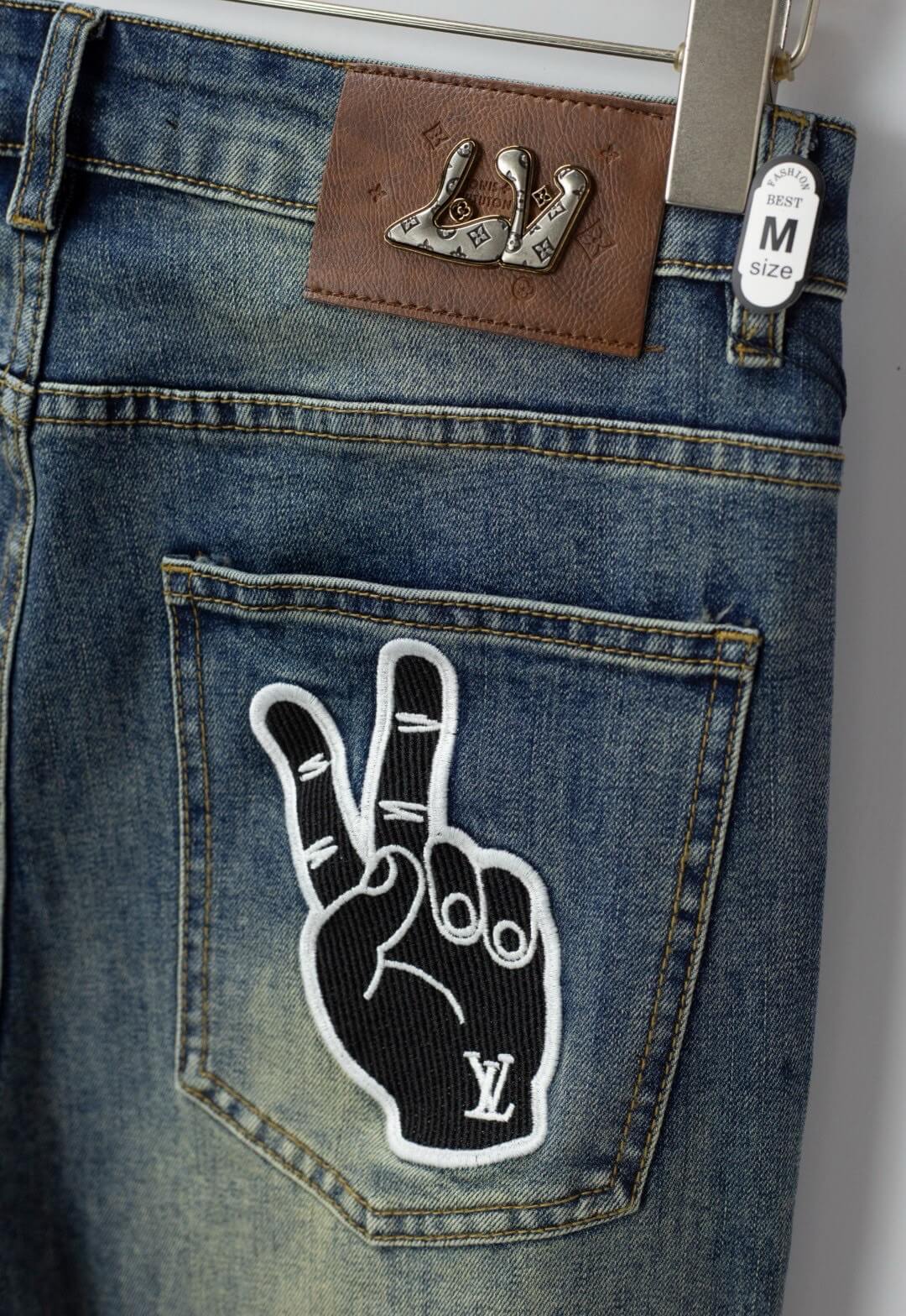 Peace Sign Embroidery Jeans