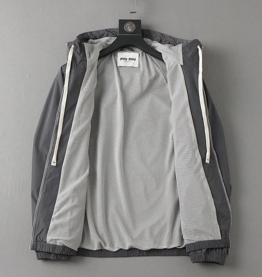 Piping Trim Hooded Zip‑Up Jacket
