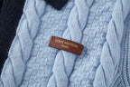 Cable-Knit Leather Patch Cardigan Jacket