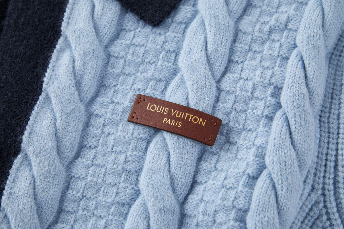 Cable-Knit Leather Patch Cardigan Jacket