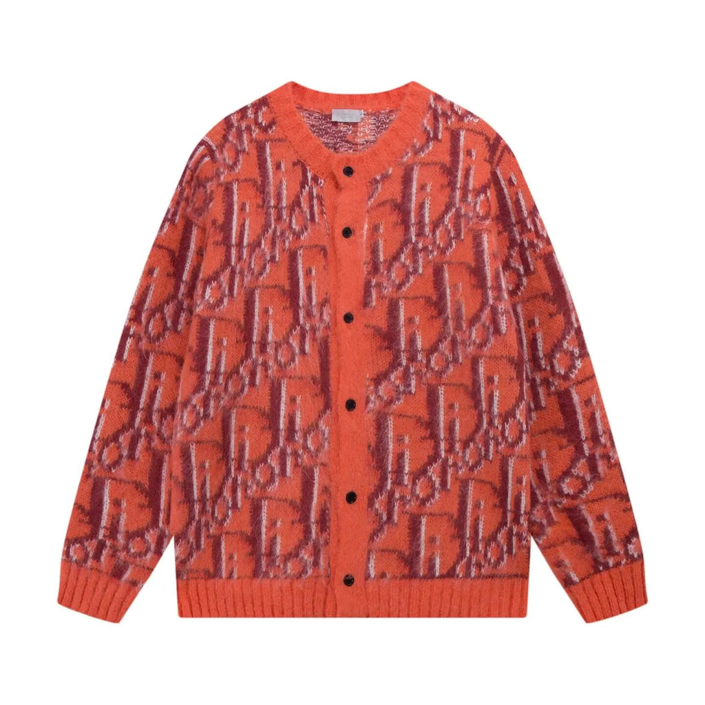 Orange All‑Over Logo Sweater Cardigan