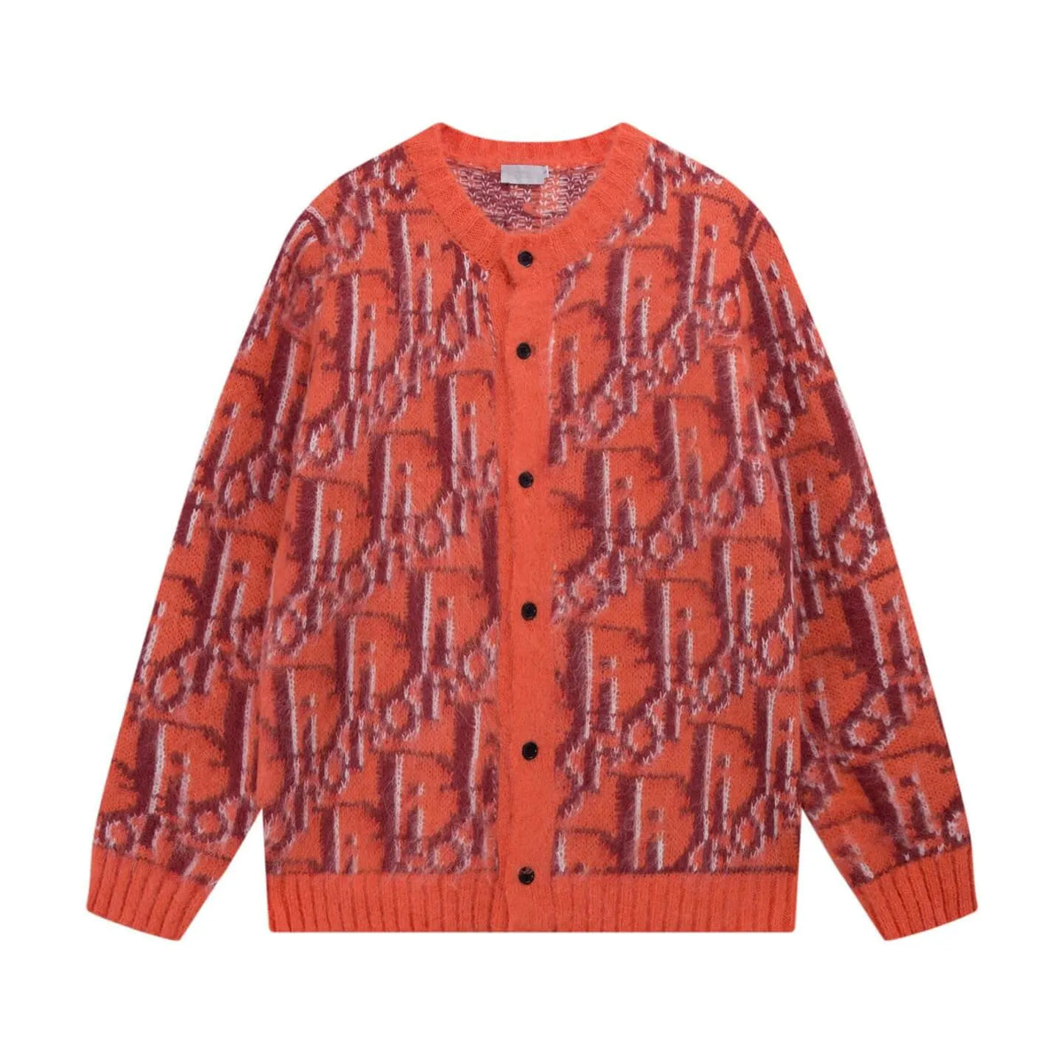 Orange All‑Over Logo Sweater Cardigan
