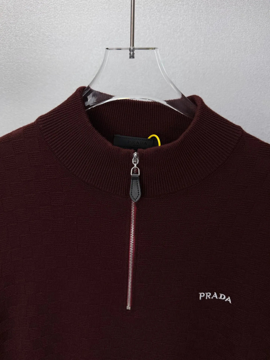 Embroidery Logo Checker Half Zip Knit Sweater