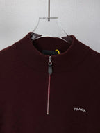 Embroidery Logo Checker Half Zip Knit Sweater