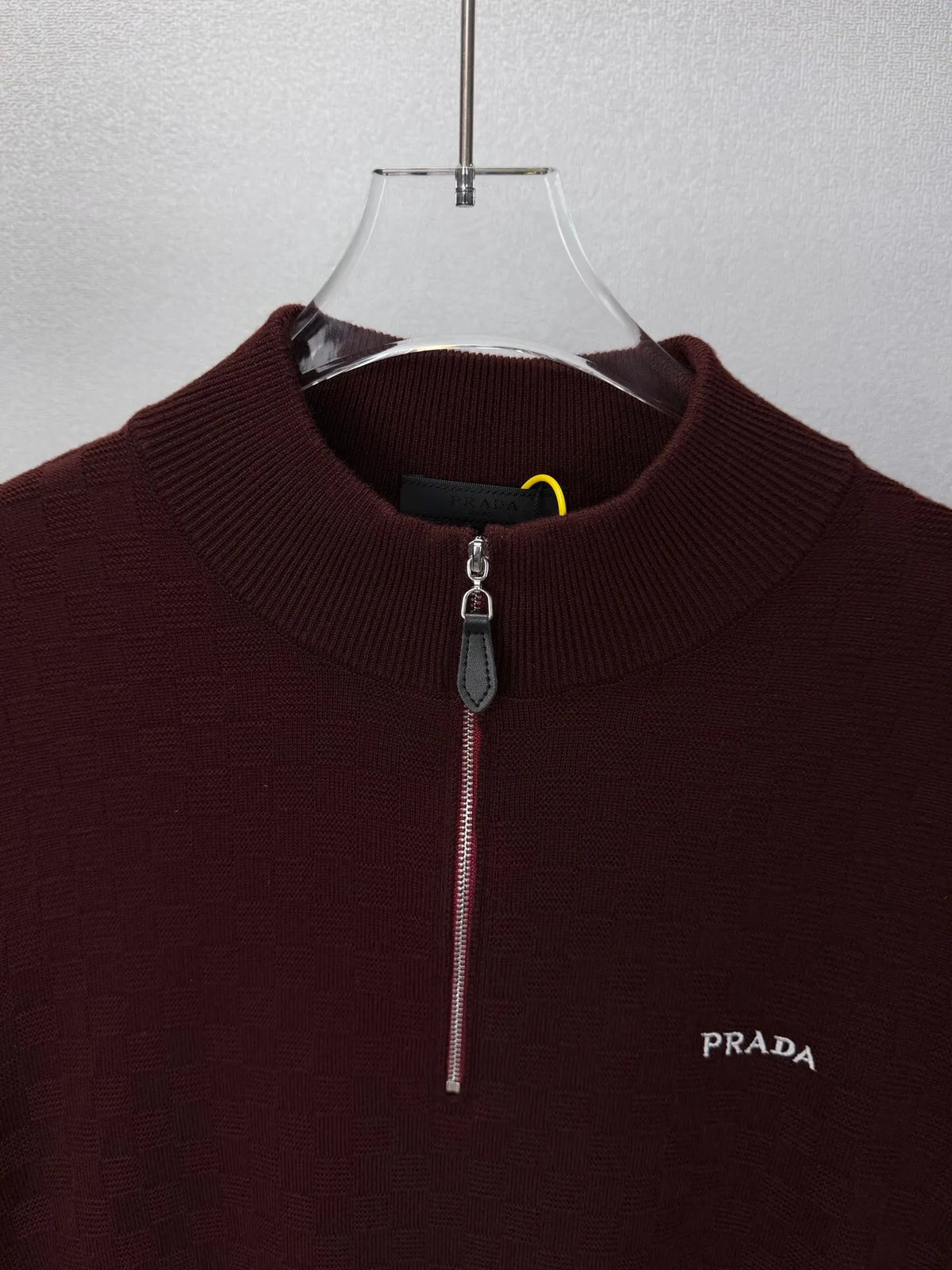 Embroidery Logo Checker Half Zip Knit Sweater