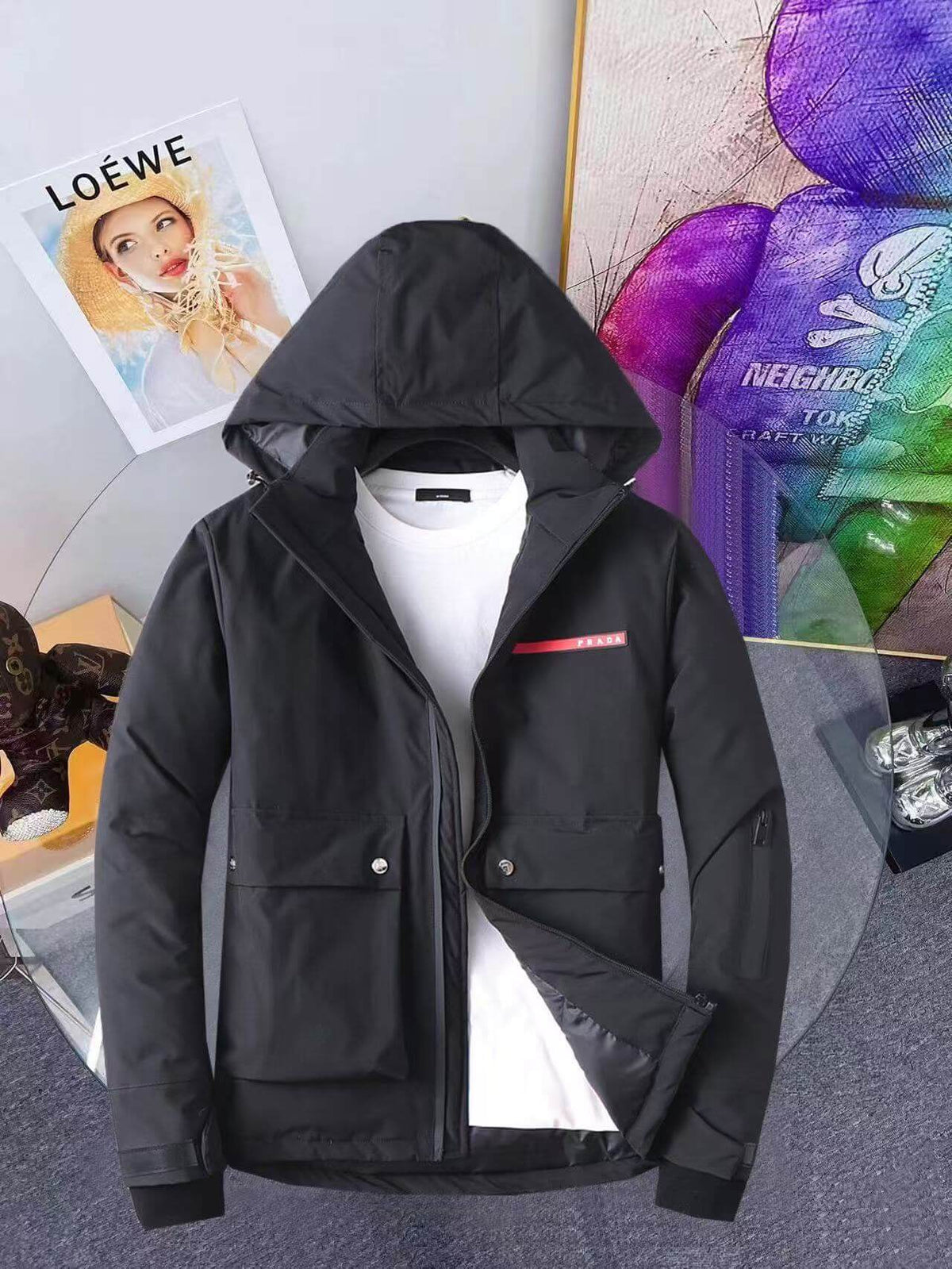 Windproof Warm Jacket with Chest Stripes