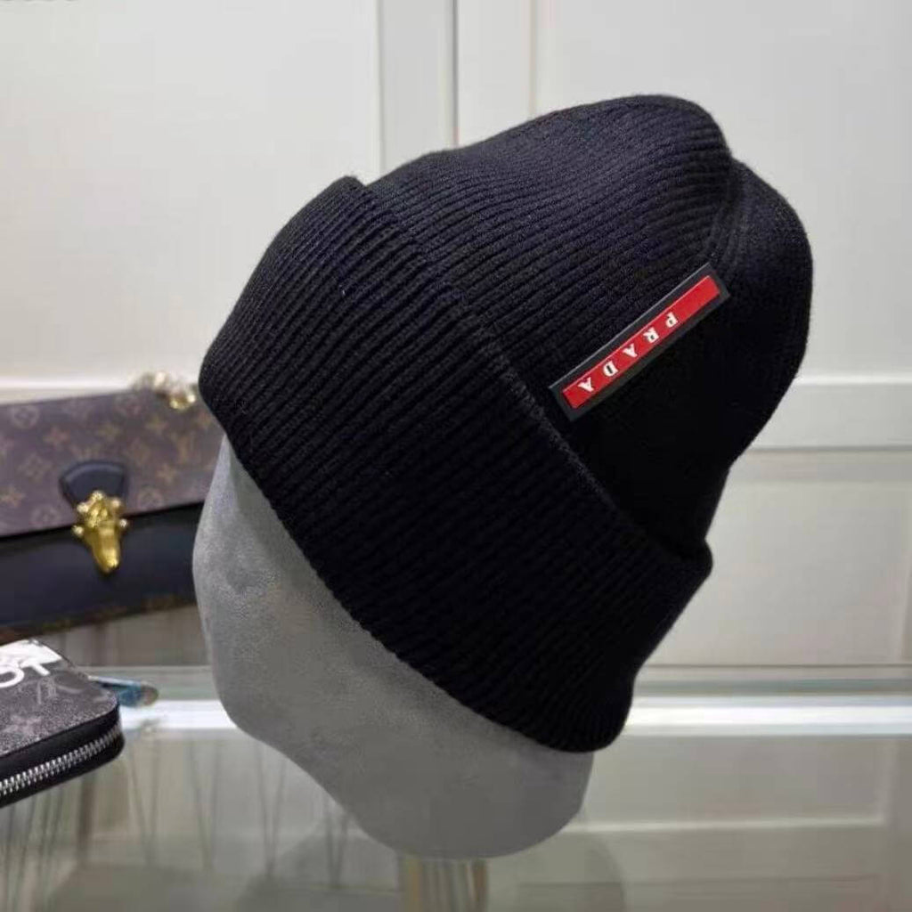 Striped Hat with Red Lettering