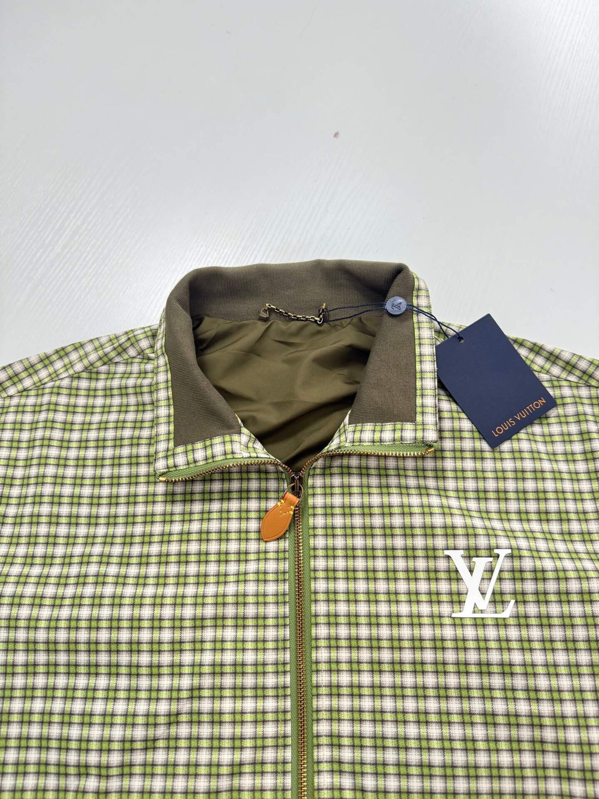 Green Plaid Gradient Color‑Block Jacket