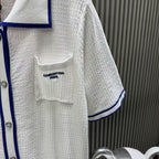 White Waffle Knit Polo Shirt