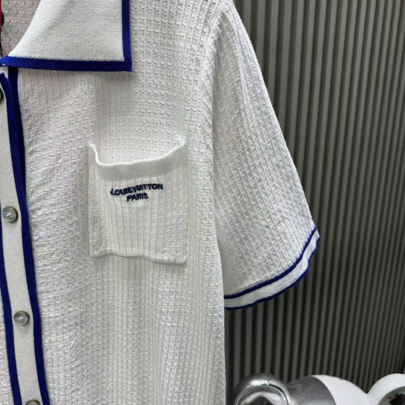 White Waffle Knit Polo Shirt