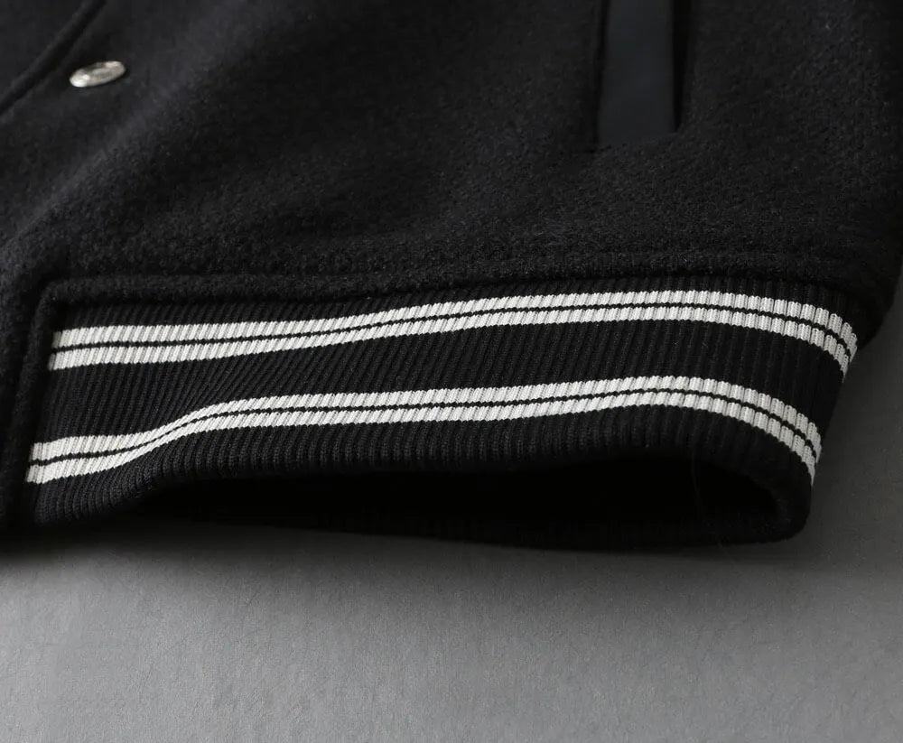 Wool‑Leather Combo Varsity Jacket