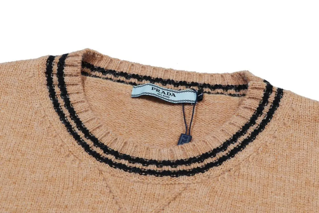 Crest Logo Striped Trim Sweater