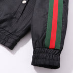 Red-Green Striped Sleeve Jacket