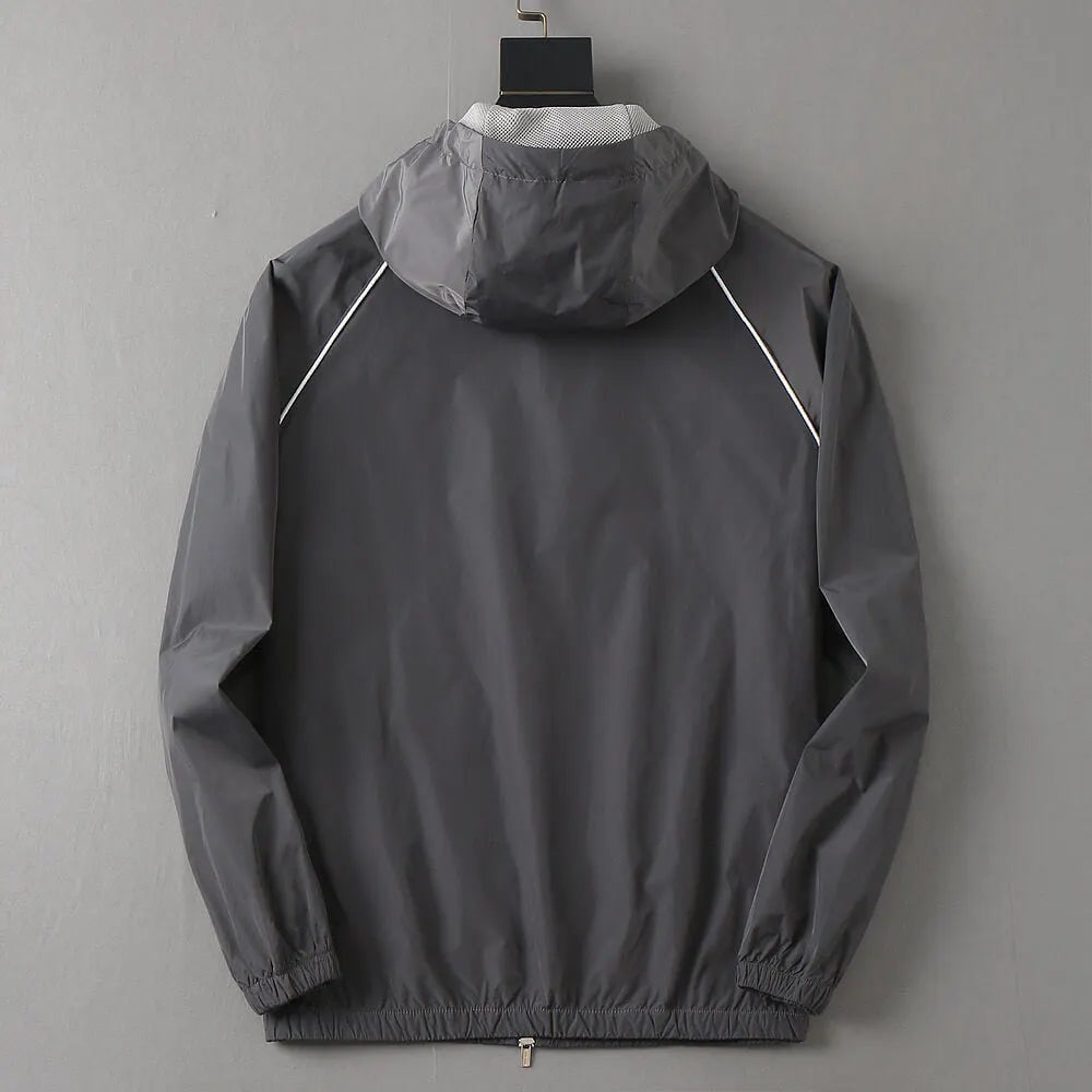 Piping Trim Hooded Zip‑Up Jacket