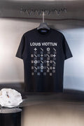 Checkerboard Floral Letter Print T‑shirt