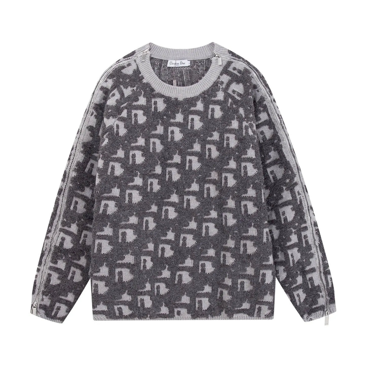 Detachable‑Zip Pattern Knit Sweater
