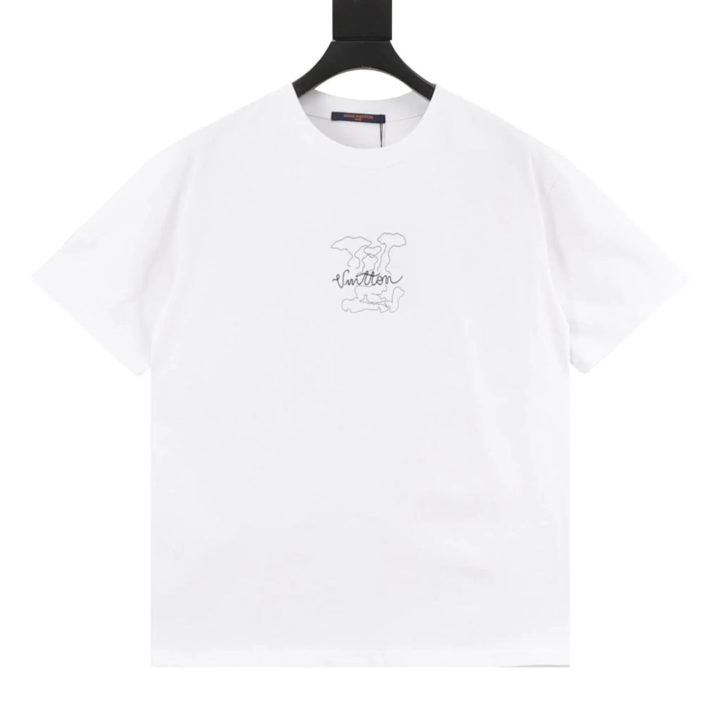 Dotted Outline Cursive Dual-Sided Print T-Shirt
