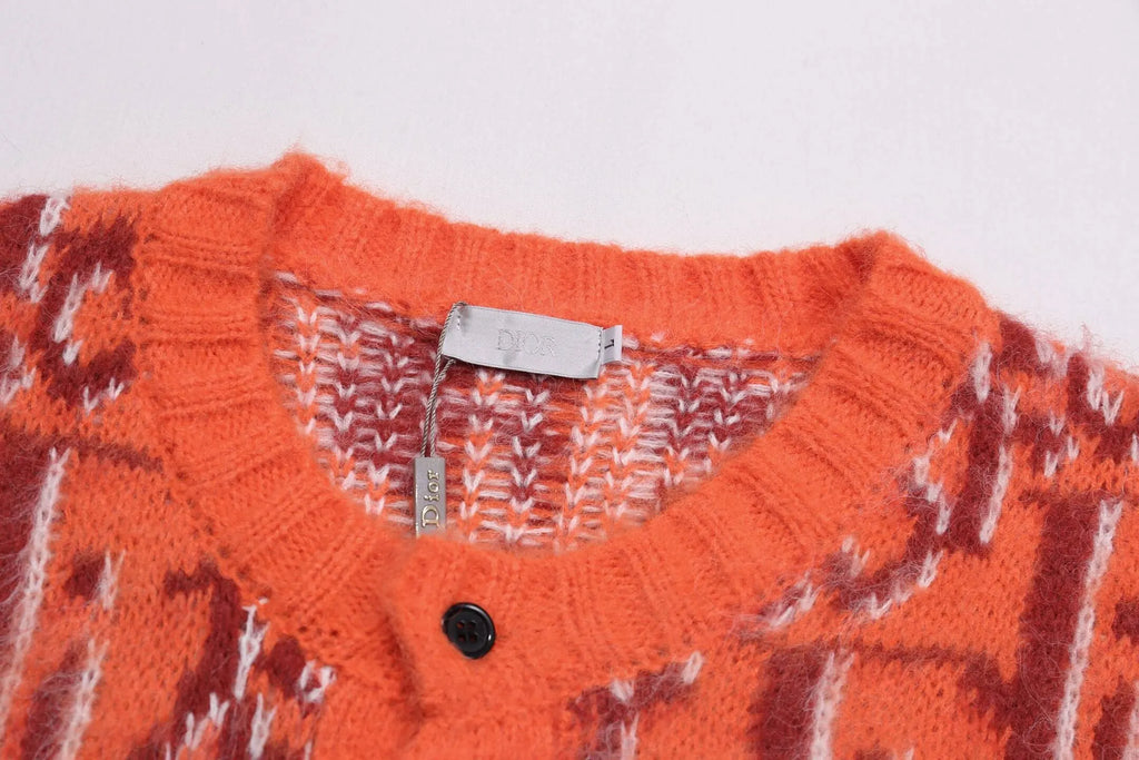 Orange All‑Over Logo Sweater Cardigan