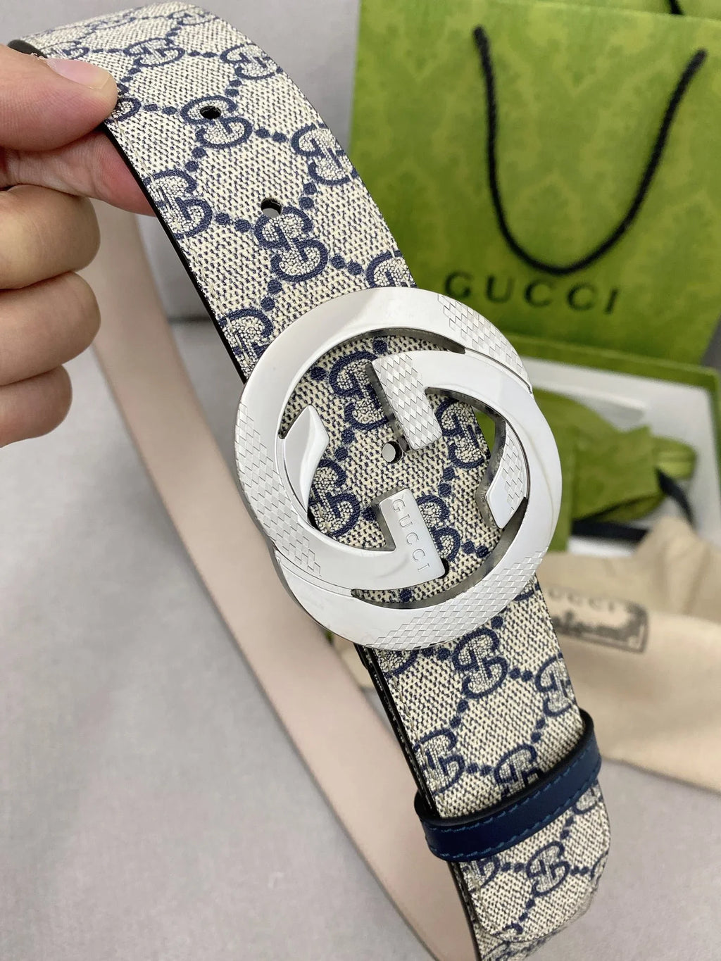 Retro Double G All-Over Print Leather Belt