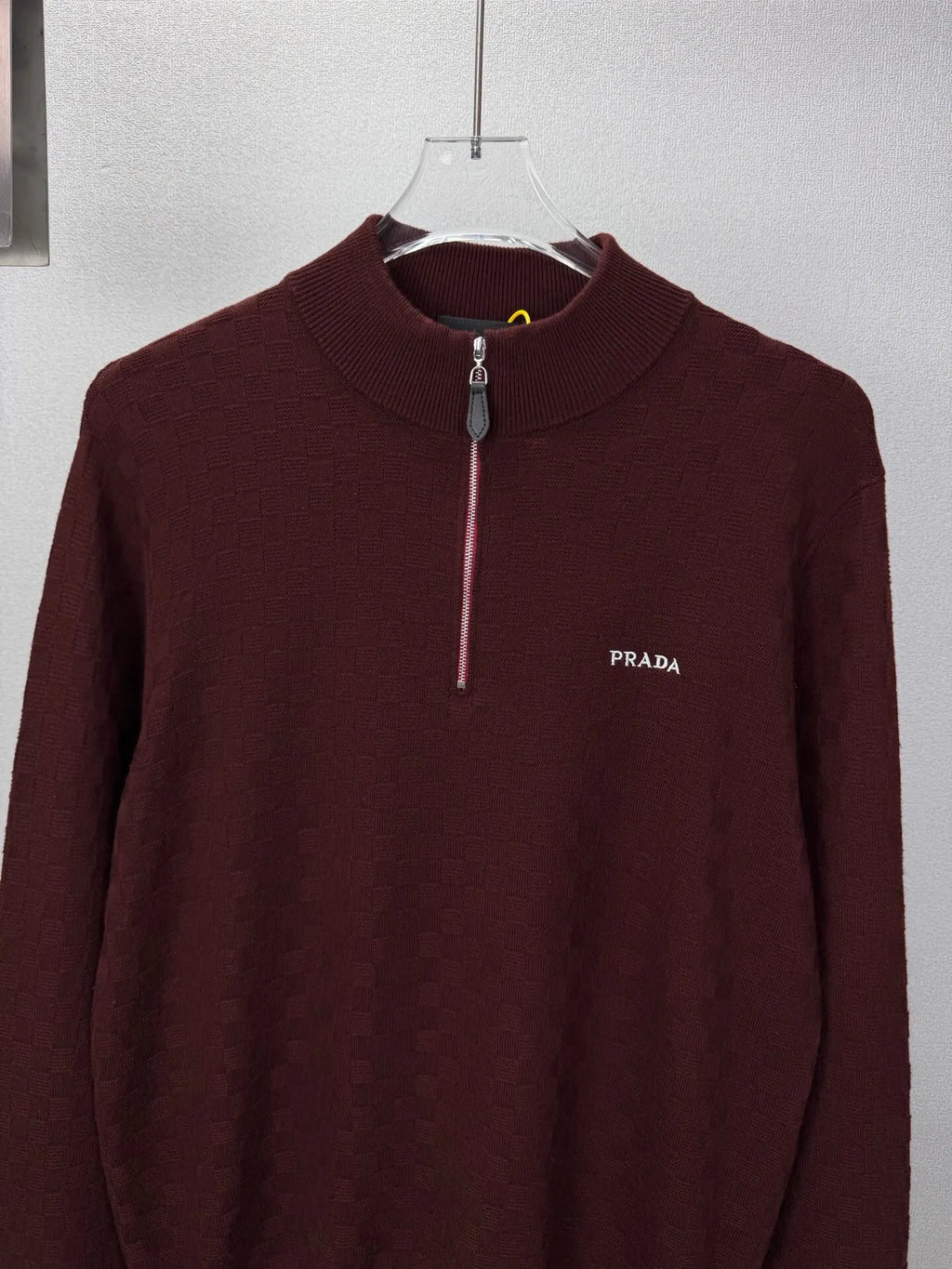 Embroidery Logo Checker Half Zip Knit Sweater