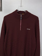 Embroidery Logo Checker Half Zip Knit Sweater