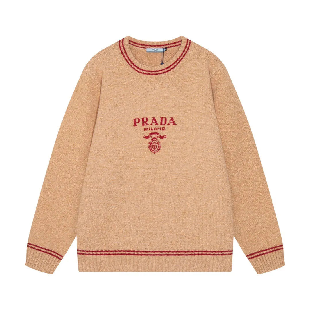 Crest Logo Striped Trim Sweater