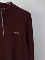 Embroidery Logo Checker Half Zip Knit Sweater