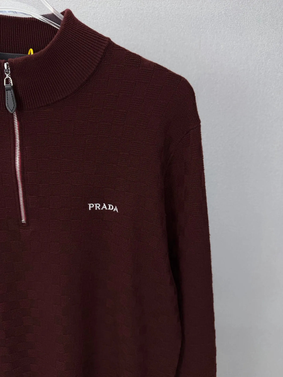 Embroidery Logo Checker Half Zip Knit Sweater