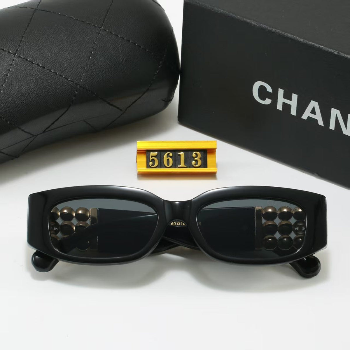 Wide Temple Diamond-Accent Rectangle Sunglasses