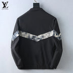 Checker‑Panel Zip‑Up Stand‑Collar Jacket