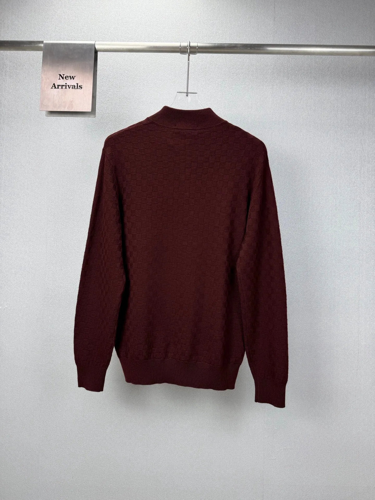 Embroidery Logo Checker Half Zip Knit Sweater