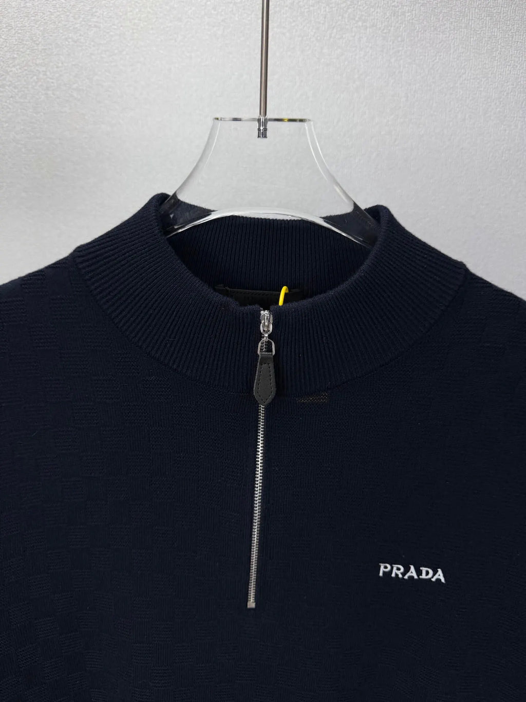 Embroidery Logo Checker Half Zip Knit Sweater