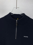 Embroidery Logo Checker Half Zip Knit Sweater
