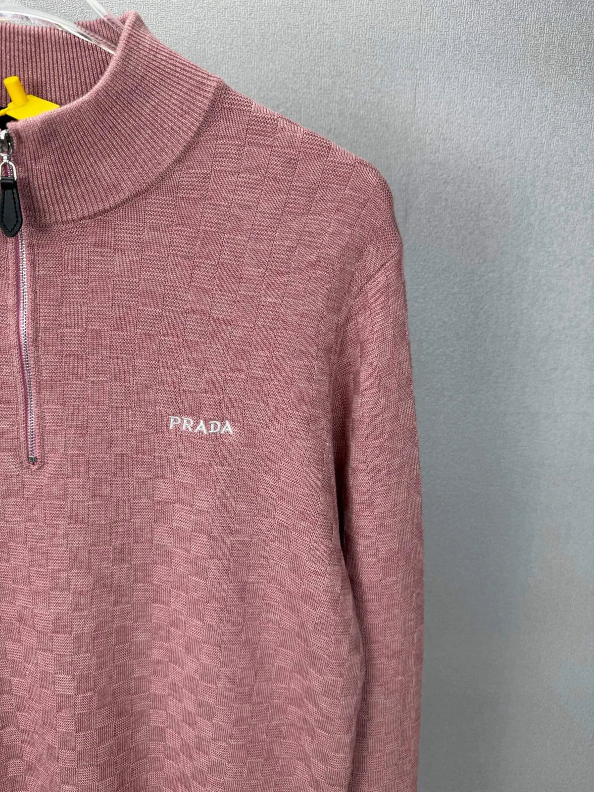 Embroidery Logo Checker Half Zip Knit Sweater