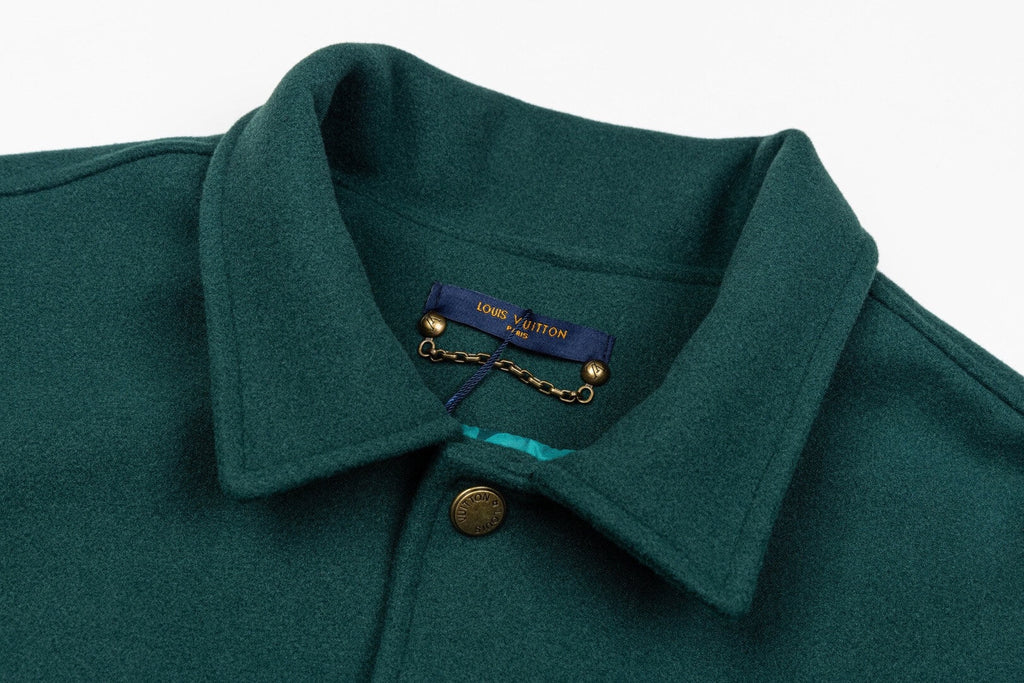 Green Shearling Collar Baseball Jacket