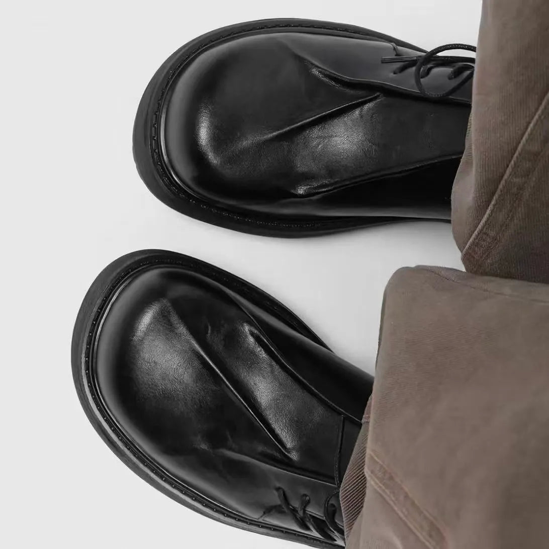 Pleated Square‑Toe Leather Dress Shoe