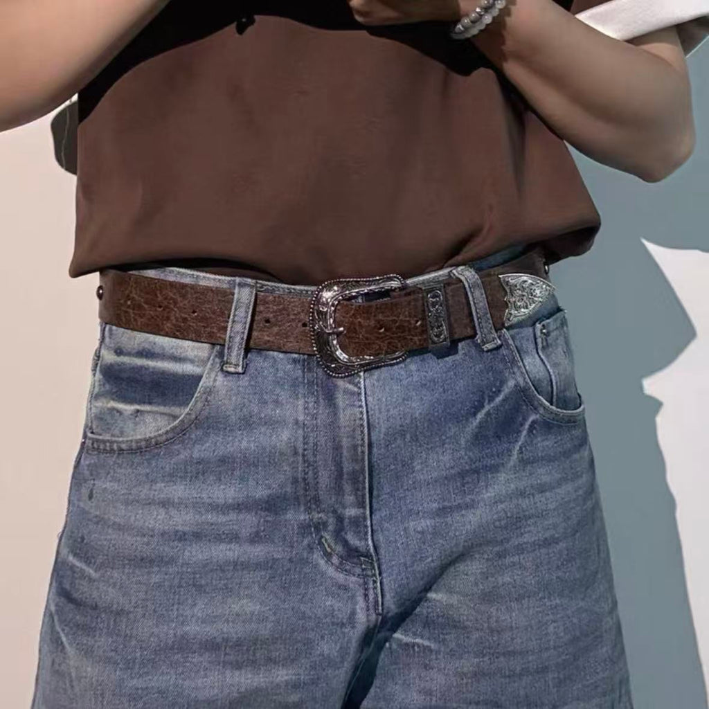 Vintage Buckle Casual Leather Belt