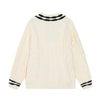 Cable‑Knit V‑Neck Striped Sweater
