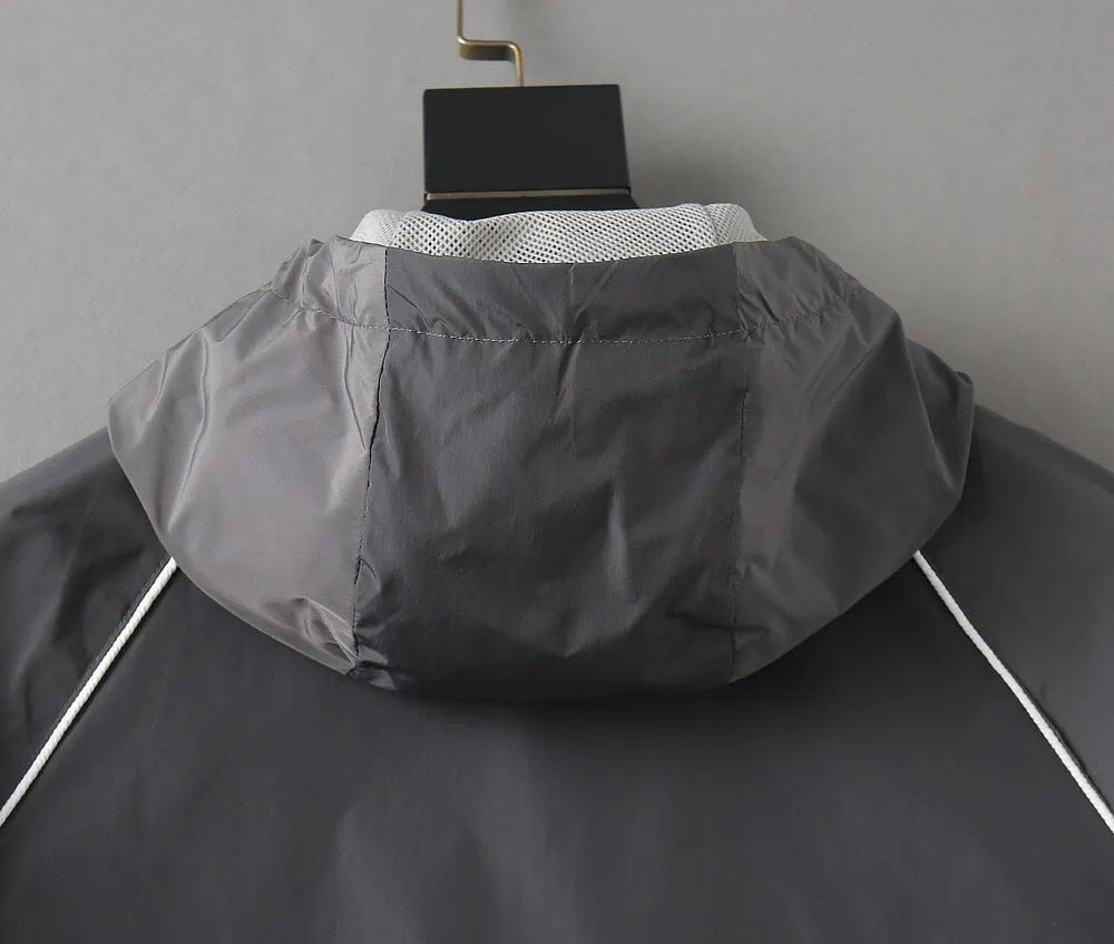 Piping Trim Hooded Zip‑Up Jacket