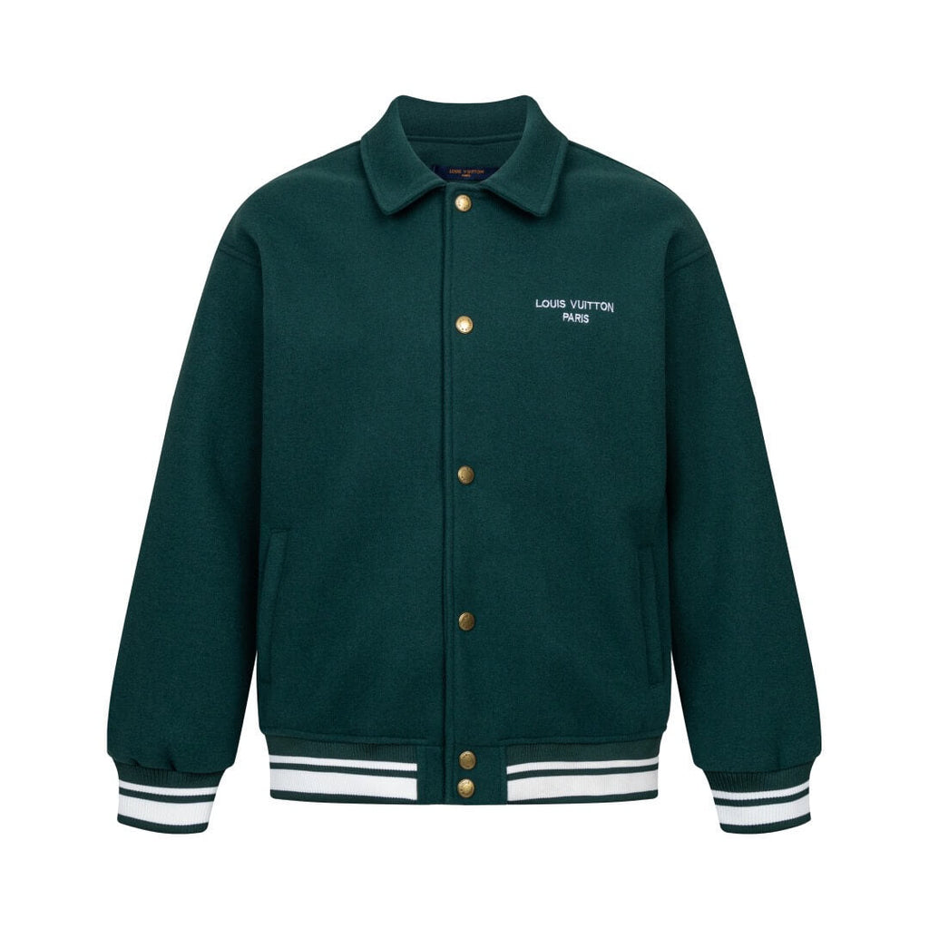 Green Shearling Collar Baseball Jacket