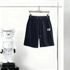 Letter‑Embroidery Drawstring Sweat Shorts