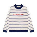 Star Embroidery Stripe Crewneck Sweater