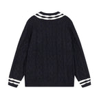 Cable‑Knit V‑Neck Striped Sweater