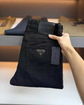 Classic Faux‑Leather Casual Denim Pants